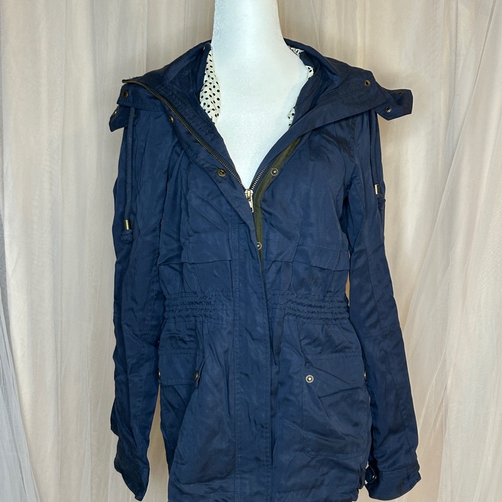 Market & Spruce Blue Utility Jacket with Hood and Long Sleeves